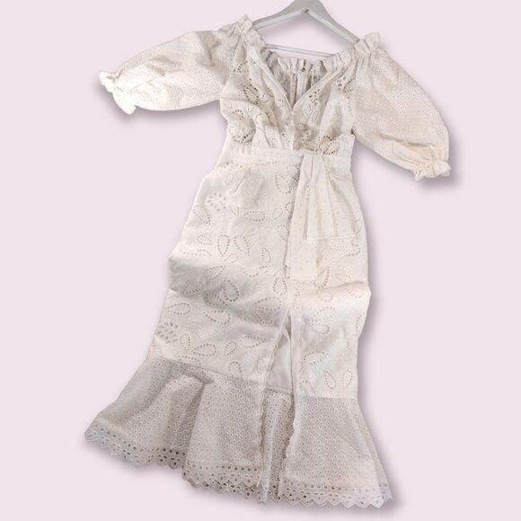 SALONI Olivia Midi Dress in French White Lace - Picture 2 of 14